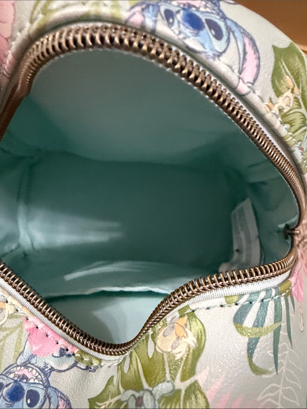 Loungefly pastel mint mini backpack with pink and green floral Stitch print - Picture 3 of 6
